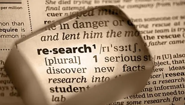 The word 'research' in a dictionary